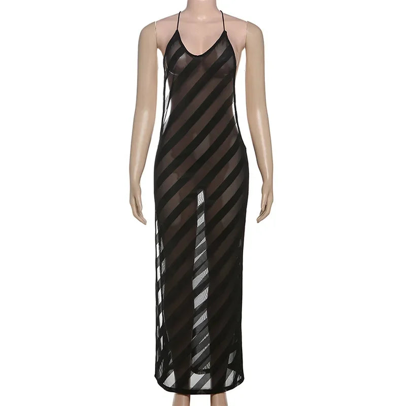 Mesh See Through Sexy Halter Split Dress - Empire P.E