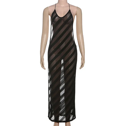 Mesh See Through Sexy Halter Split Dress - Empire P.E