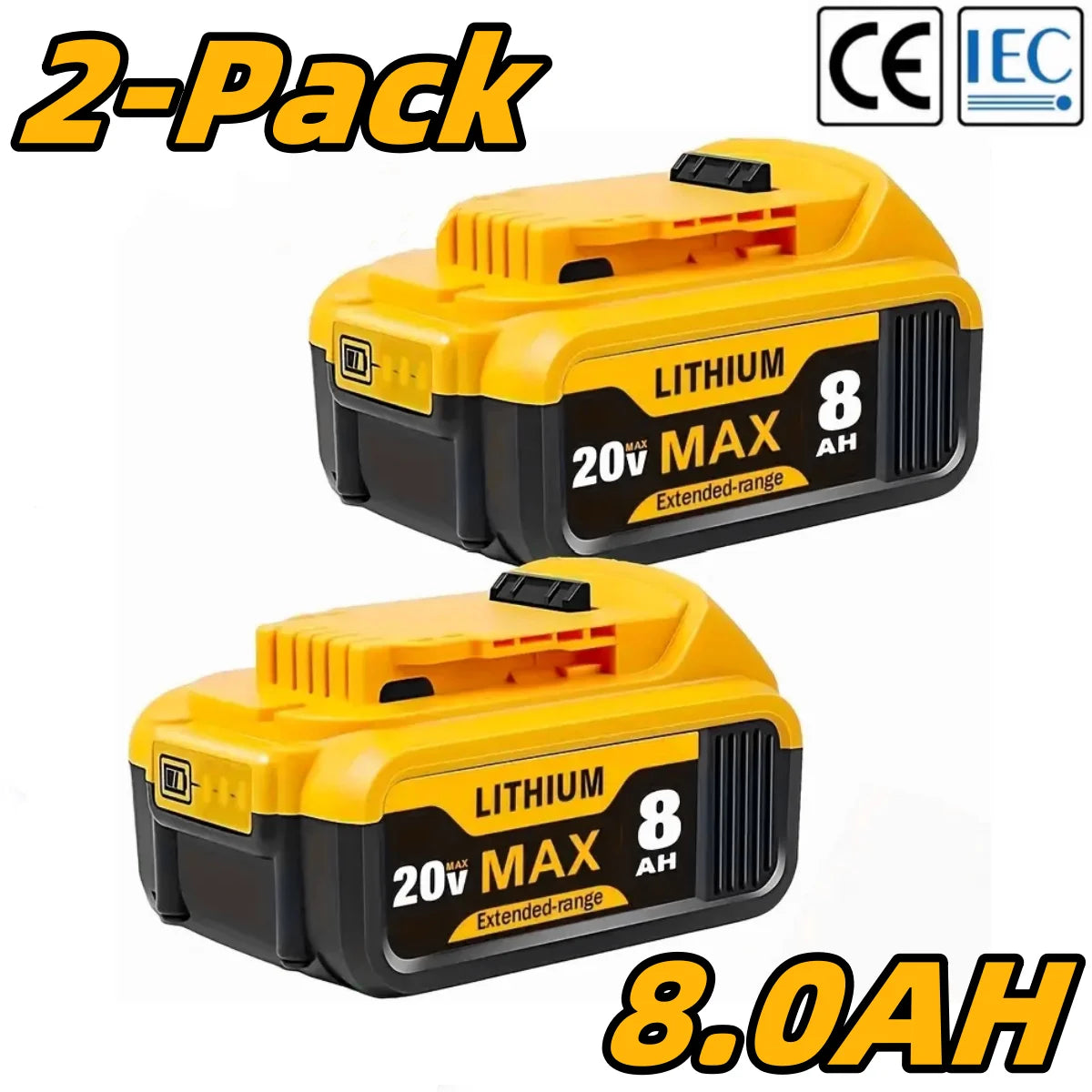 8.0Ah 20V Lithium-Ion Replacement Batteries Compatible with DCB200, DCB205, DCB206 & More - Empire P.E