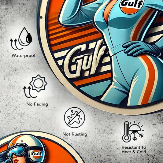Vintage Gulf Racing Metal Wall Decor Sign | 8x8 Inch Aluminum Art Plate