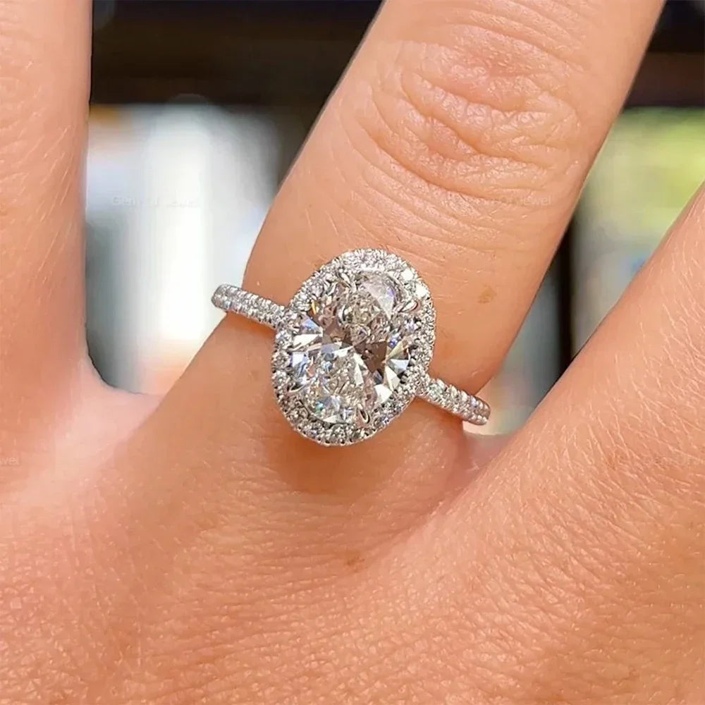 3CT 5CT Oval Halo Moissanite Engagement Ring D Color Diamond 925 Sterling Silver - Empire P.E