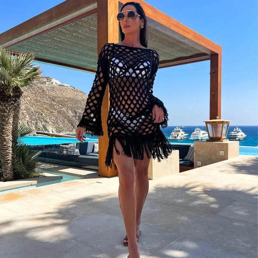 2025 New Beach Cover Up Bikini Crochet Knitted Tassel Tie Beachwear - Empire P.E