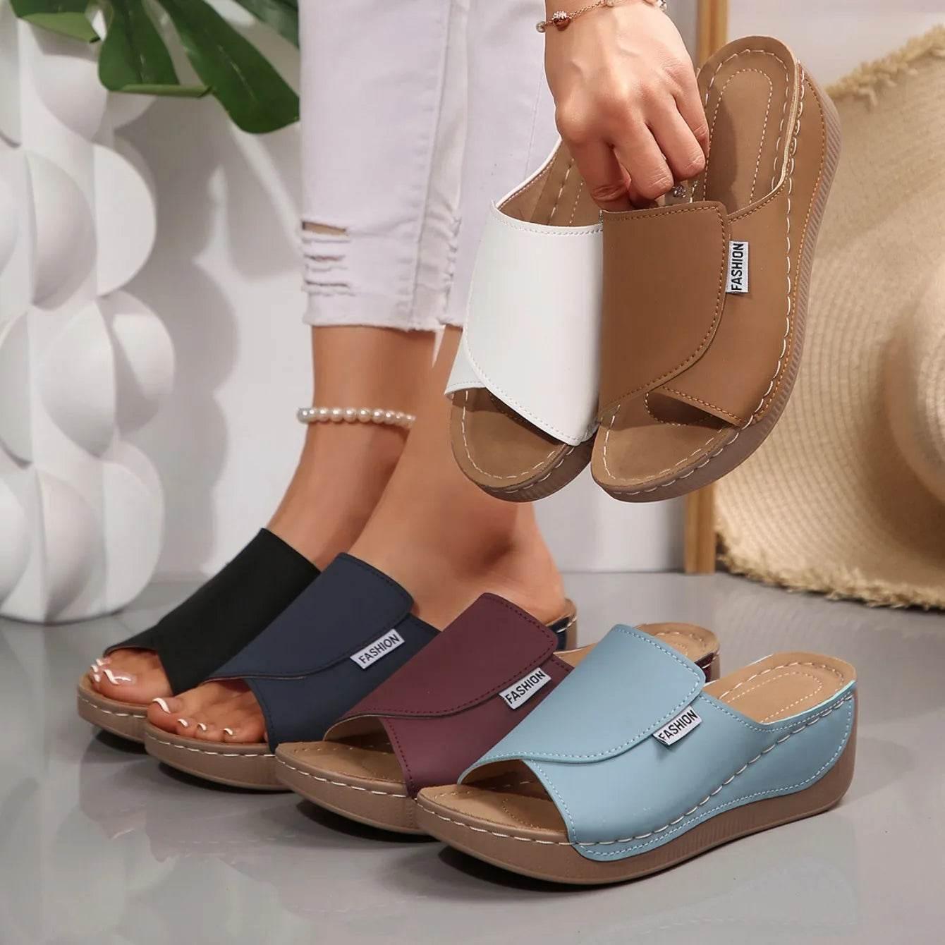 Women Wedge Slippers Summer 2025 New Fashion Slippers Open Toe Breathable Sandals Comfortable Buckle Woman Shoes Slides Women - Empire P.E