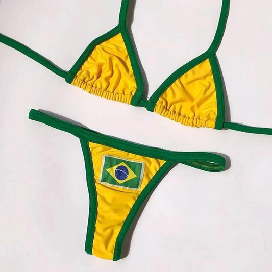 Jamaican flag comparison split bikini set 2024 sexy women's swimsuit patch swimsuit hot suit summer beachwear green and yellow - Empire P.E