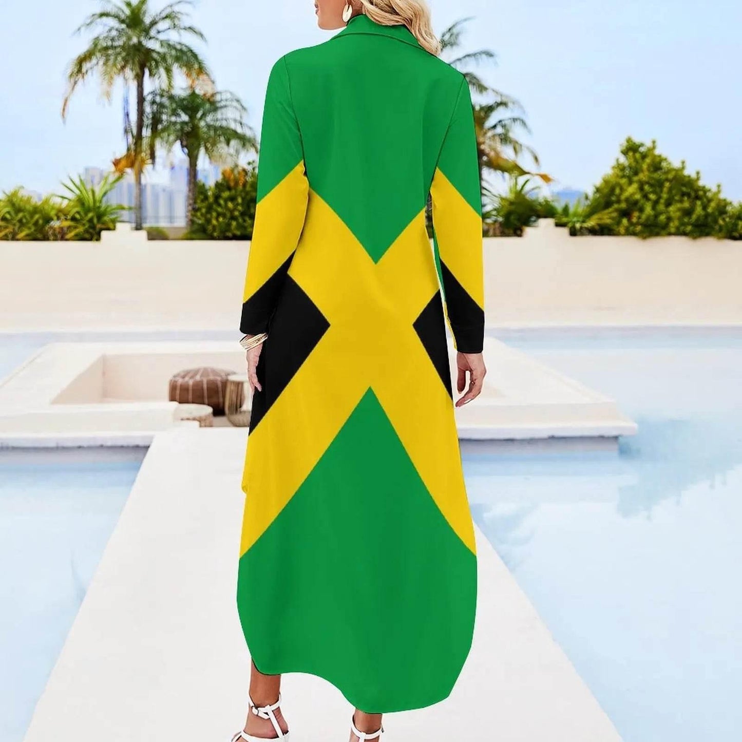 Patriotic Jamaica Flag Chiffon Dress Sexy V Neck Green Yellow Pretty Dresses Ladies Street Wear Casual Dress Gift - Empire P.E