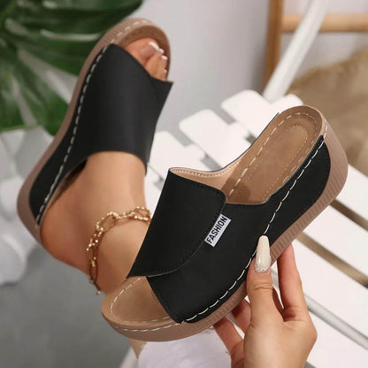 Women Wedge Slippers Summer 2025 New Fashion Slippers Open Toe Breathable Sandals Comfortable Buckle Woman Shoes Slides Women - Empire P.E
