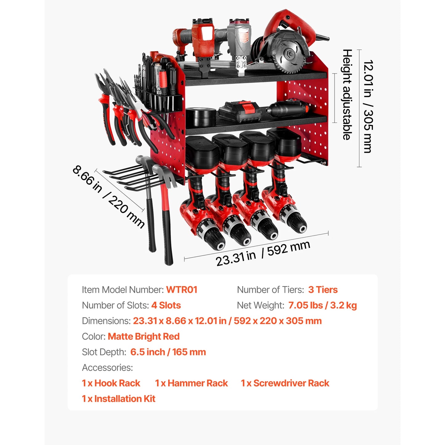 3-Layer Power Tool Wall Mount Holder