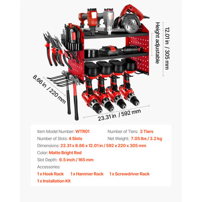 3-Layer Power Tool Wall Mount Holder