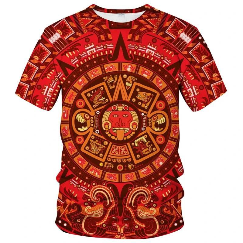 Retro Mexico Aztec Totem T-Shirt For Men Summer 3d Print Short Sleeve Tees Tops Mayan Culture Theme T Shirts Male Clothes - Empire P.E