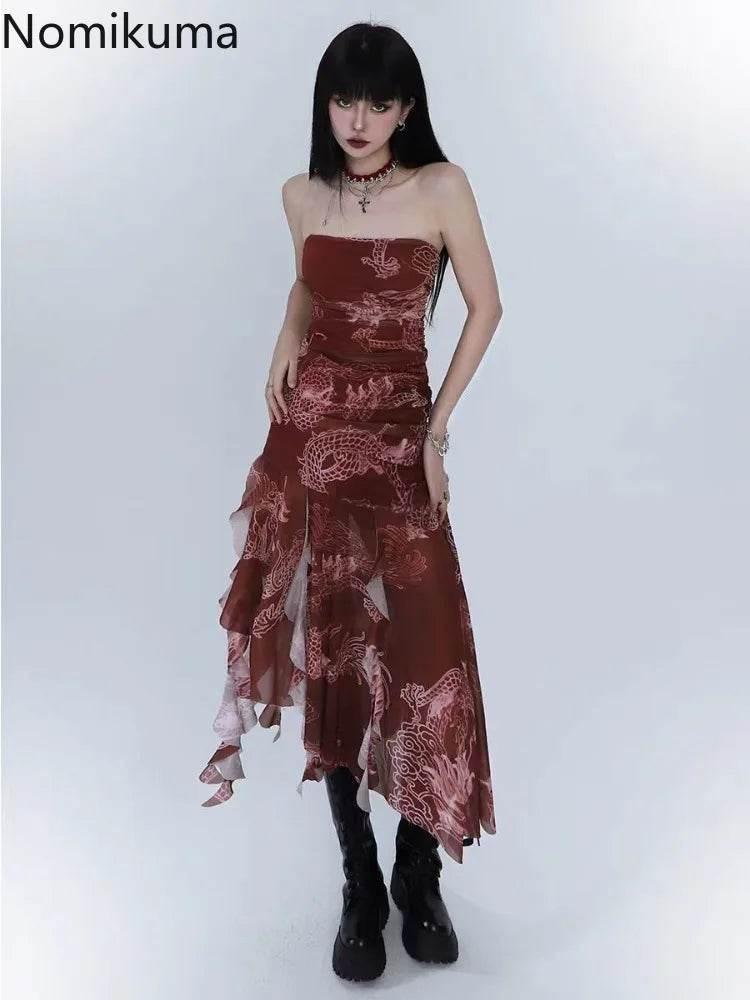 Sexy Dresses for Women 2025 Vestidos De Mujer Tunic Print Sleeveless Backless Robe Femme Fashion Summer Irregular Chiffon Dress - Empire P.E