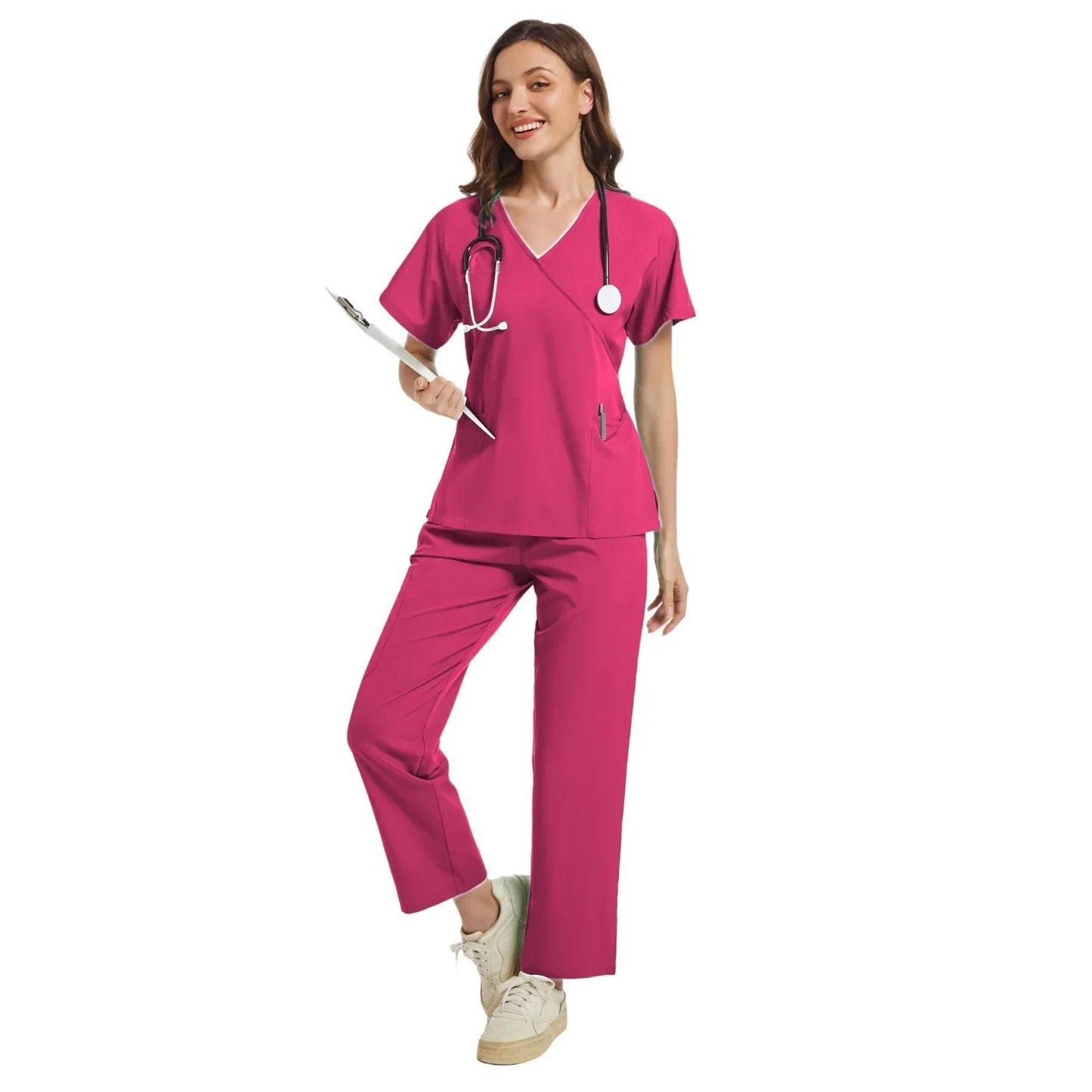 Stretch Scrubs Women Set Medical Scrubs Top+ Jogger Pants Nursing Uniforms Clinical Scrubs Set Nurse Doctor Dustproof Workwear - Empire P.E