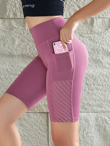 Women Sport Yoga Shorts Knee Length Pants Fitness High Waist Hip Lift Running Yoga Side Pockets Tights Quick Dry Gym Sportswear - Empire P.E