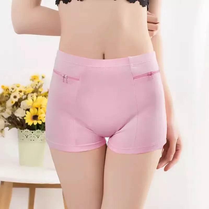 Plus Size Women Safety Short Pants Soft Boyshort Under Skirt Shorts With Zipper Pockets Breathable Theft-proof Female Underwear - Empire P.E