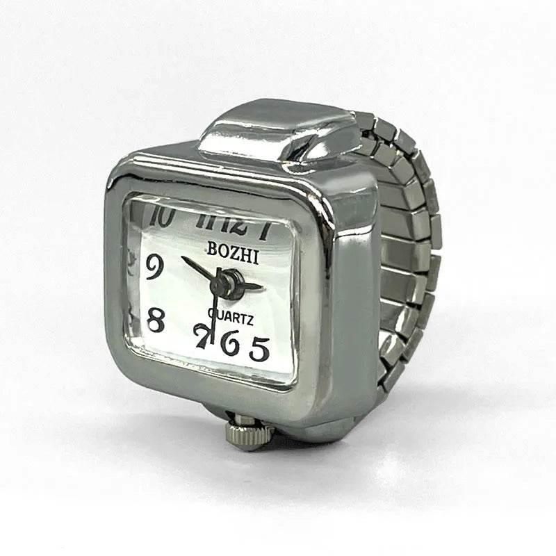 Vintage Punk Finger Watch Mini Elastic Strap Alloy Watches Couple Rings Jewelry Clock Retro Roman Quartz Watch Rings Women Men - Empire P.E