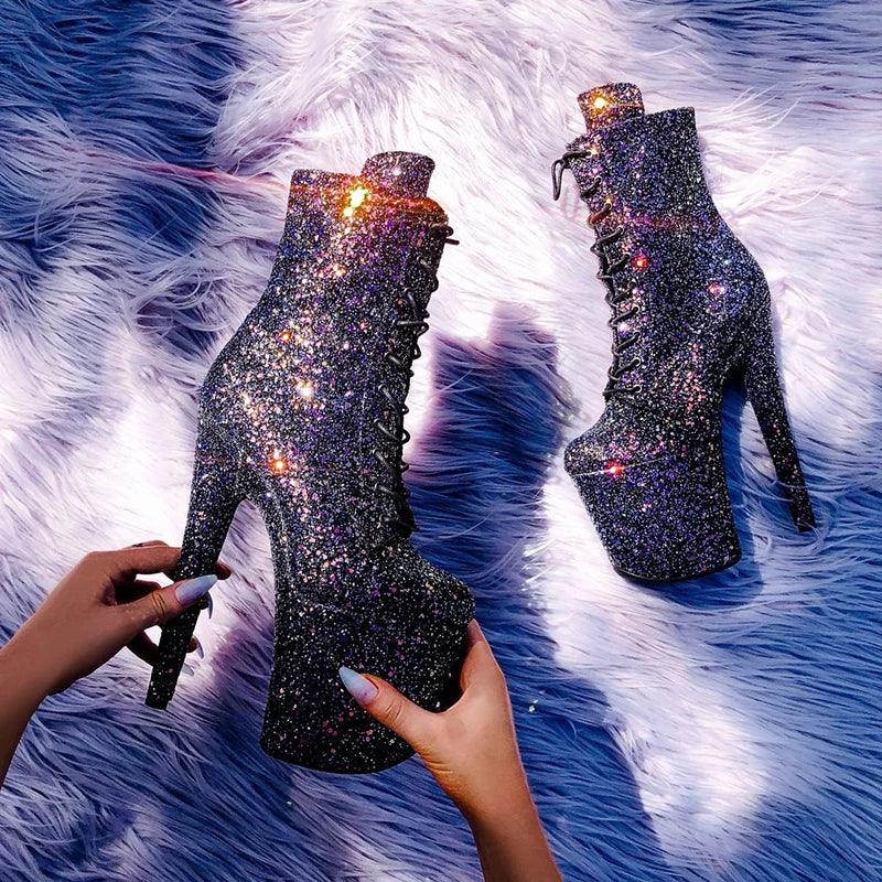 exotic ultra-high heel nightclub sexy Lace-up 20cm pole dance boots - Empire P.E