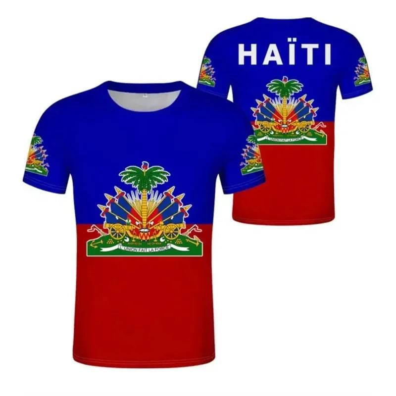 Haitian Flag Pattern Men's T-shirt 3D Printed Haiti National Emblem Short Sleeves Fashion Tops T Shirts National Day Tee Shirt - Empire P.E