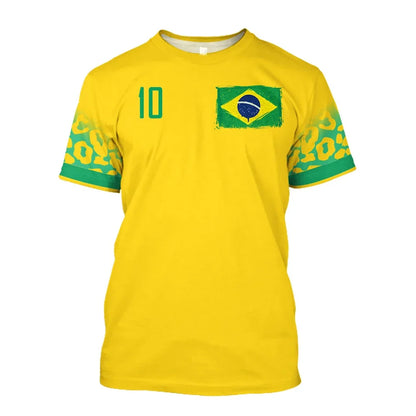 Brazil Jersey Men's T-shirt O Collar Oversized Men's and Women's 3D Printed Brazilian Flag Select Soccer Short-sleeved Team Shir - Empire P.E