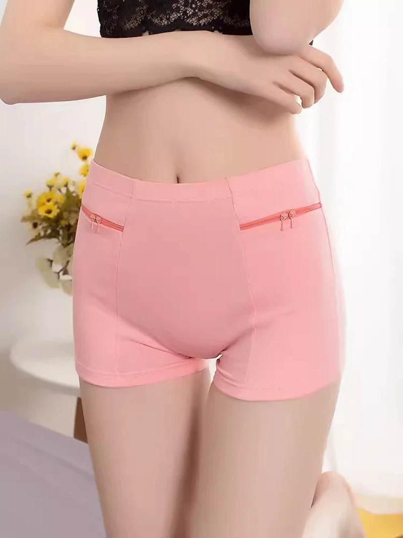 Plus Size Women Safety Short Pants Soft Boyshort Under Skirt Shorts With Zipper Pockets Breathable Theft-proof Female Underwear - Empire P.E