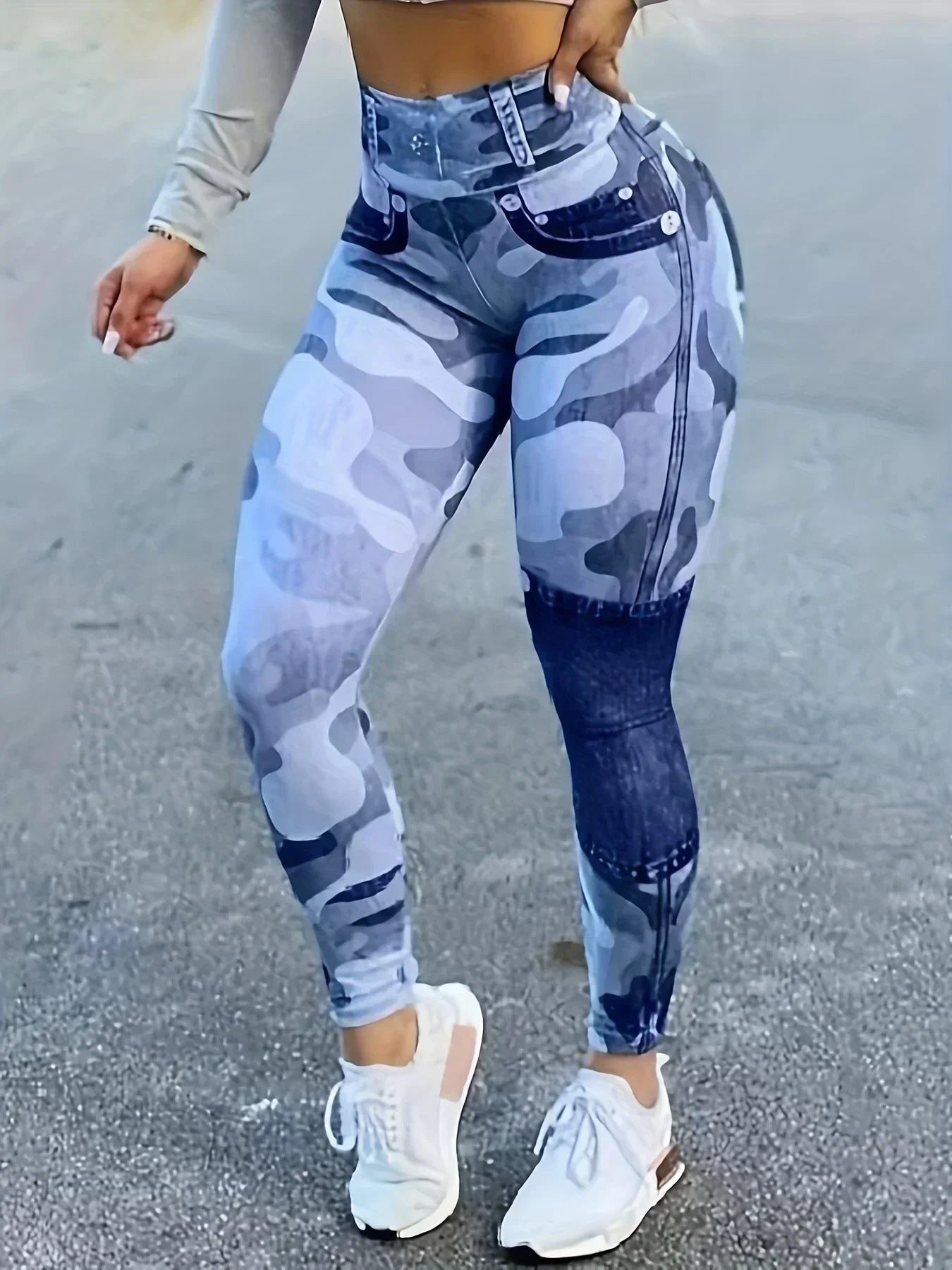 Plus Size Women's Leggings Artificial Slim Fit Printed Denim - Empire P.E