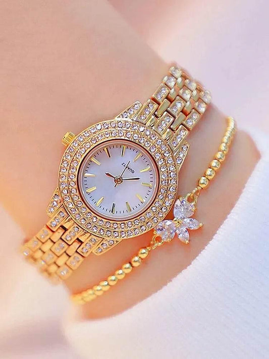 2pcs Fashionable Diamond Studded Real Nail Scale Alloy Set Quartz Bracelet Watch FOR WOMEN'S Watches - Empire P.E