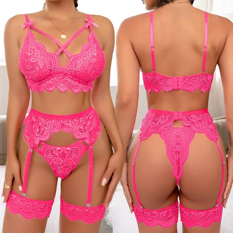 Sexy Babydoll Lace Hollow Bra And Panty