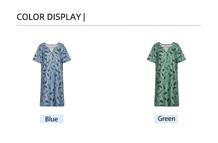 Plus Size 2024 Summer New Women's V-Neck Printed Pattern Dress Loose Pullover Dresses - Empire P.E