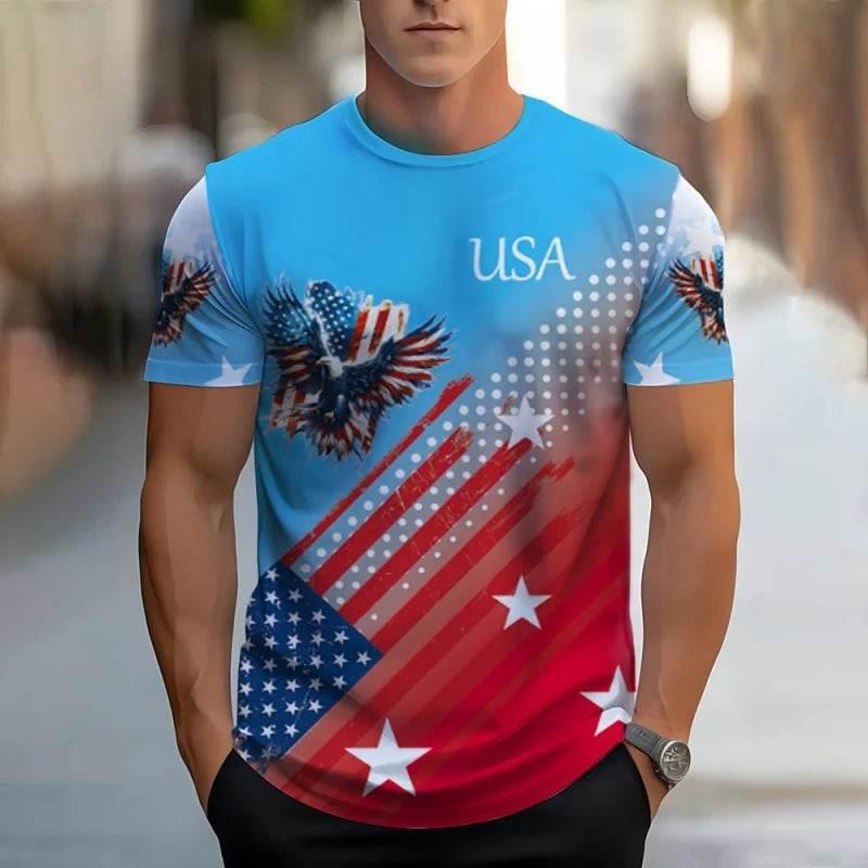 American Flag Eagle Pattern T-Shirt For Men America USA 3D Print Tees Short Sleeve Sport Loose O-Neck Tops Unisex T Shirts - Empire P.E