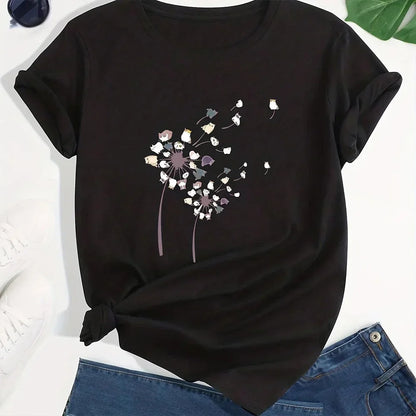 2024 New Women's Flower Print Party T-shirt