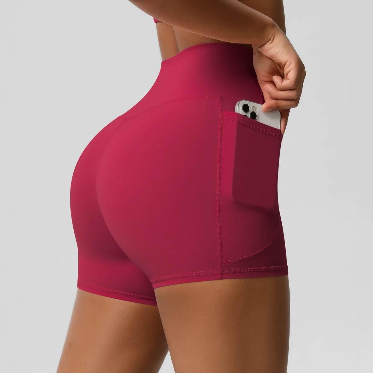 Women Sports Short With PocketedYoga Legging Shorts Squat Proof High Waist Fitness Tight Shorts Quick Drying Cycling Workout Gym - Empire P.E