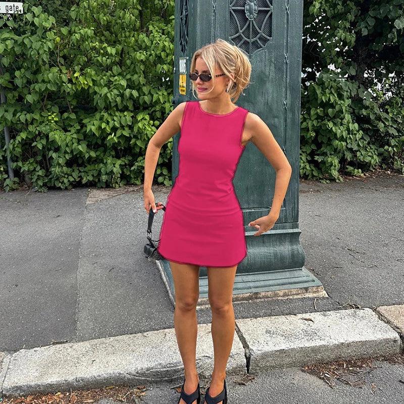 Woman Dress Sleeveless Knit Slim A-Line Female O-Neck Mini Dresses - Empire P.E