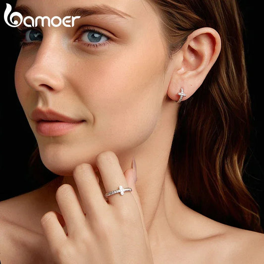 Moissanite Cross Hoop Earrings - Empire P.E