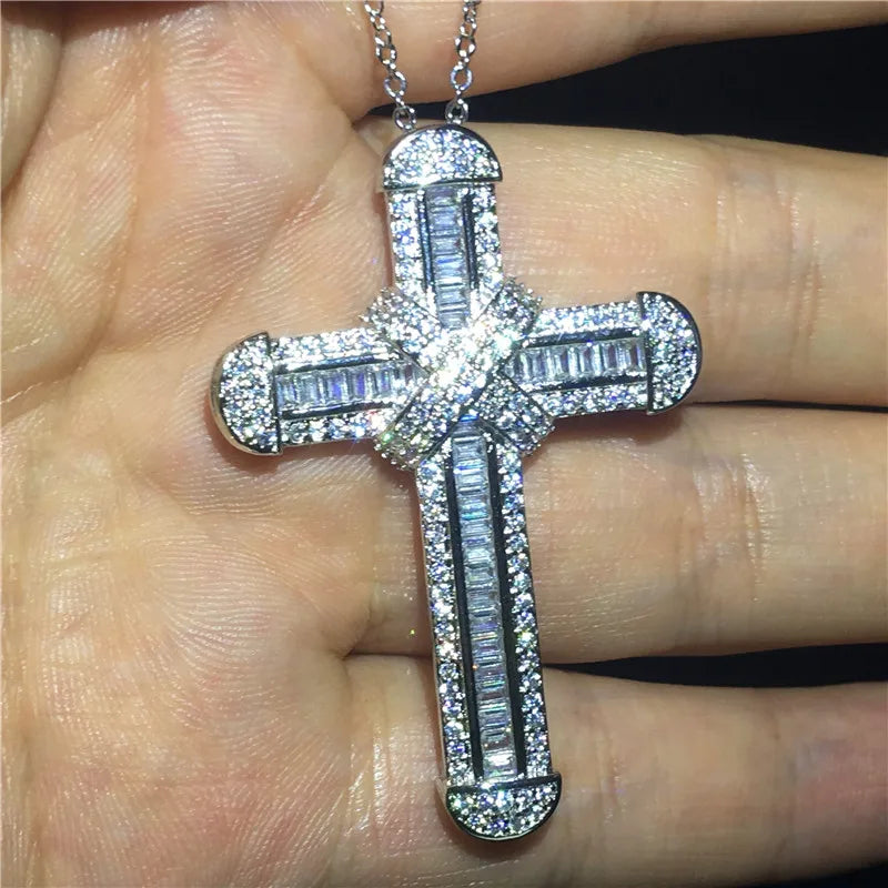 Luxury 925 Sterling Silver Cross Pendant Necklace