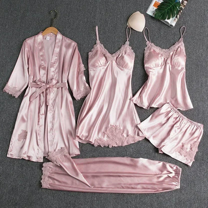 5-piece Set of Women's Sexy Silk Nightgown - Empire P.E