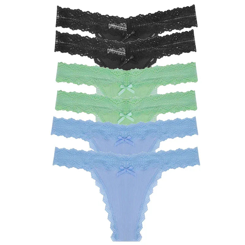 6pcs/Set Perspective Floral Panties Women Lace Thongs Low Waist - Empire P.E