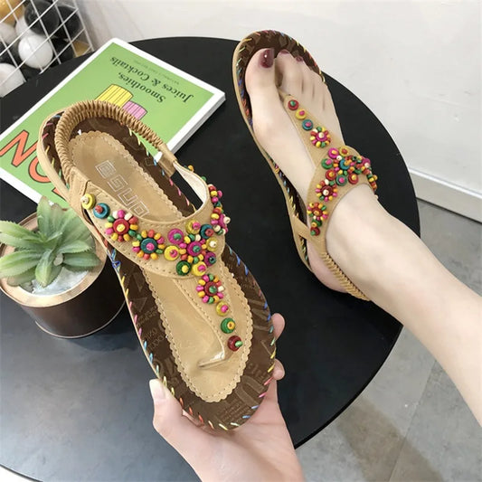 2024 Women's Summer Bohemia Beaded Flat Sandals