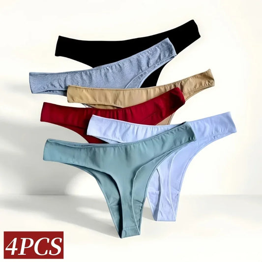 4Pcs/Set Cotton Panties Women Thongs Low Rise G-String - Empire P.E