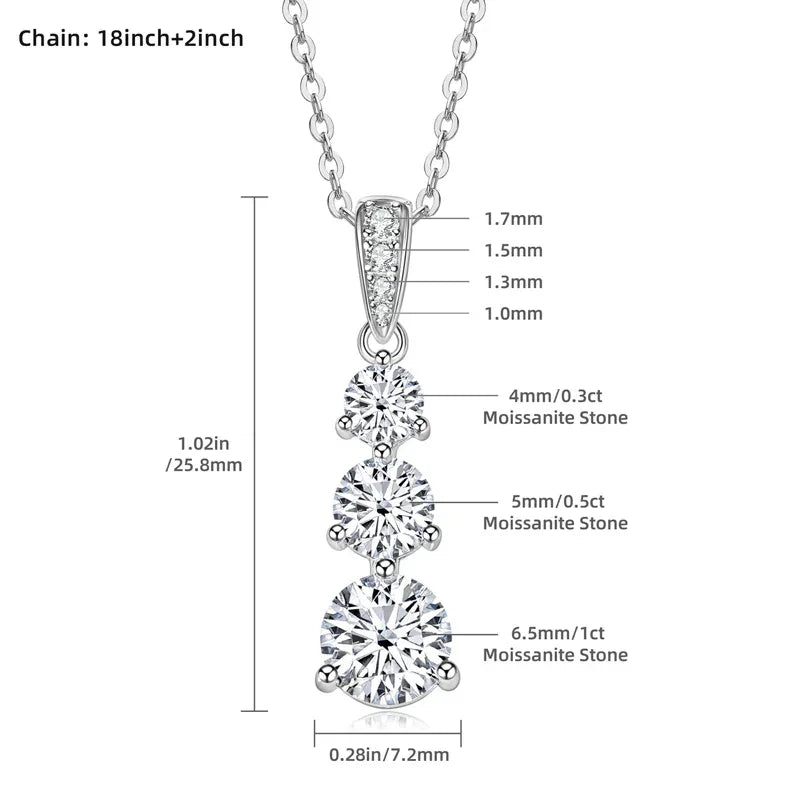 Moissanite Three stone Pendant necklace for Women 925 Sterling Silver Round Cut - Empire P.E