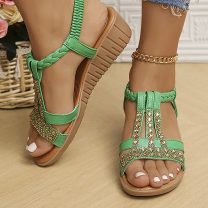 Women's Summer Bohemia Rhinestones Casual Platform Sandals