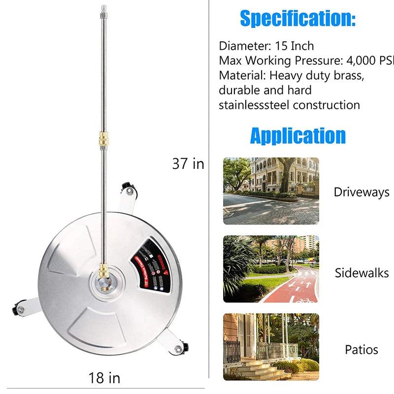 4000 PSI High Pressure Washer Surface Cleaner 15" Road Cleaner Stainless Steel Power Washer Accessory for Driveways Sidewalks - Empire P.E