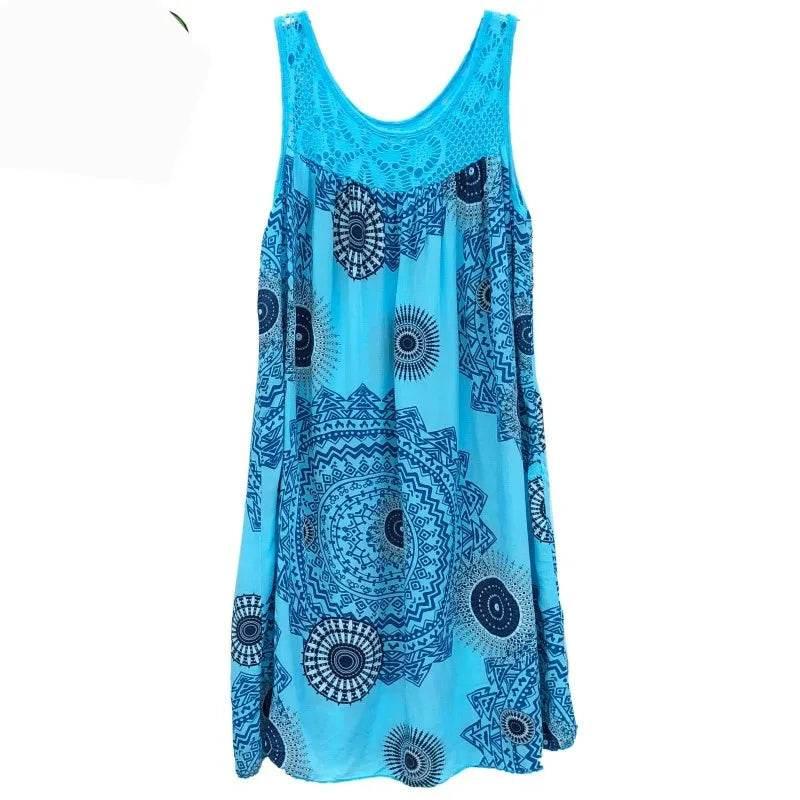 Women's clothing summer sleeveless camisole dress lace print sleeveless large swing loose sexy dress long skirt plus size - Empire P.E
