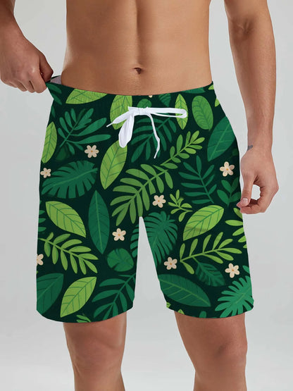 Hawaiian Men's Tropical Plant 3D Printed Swin Trunks