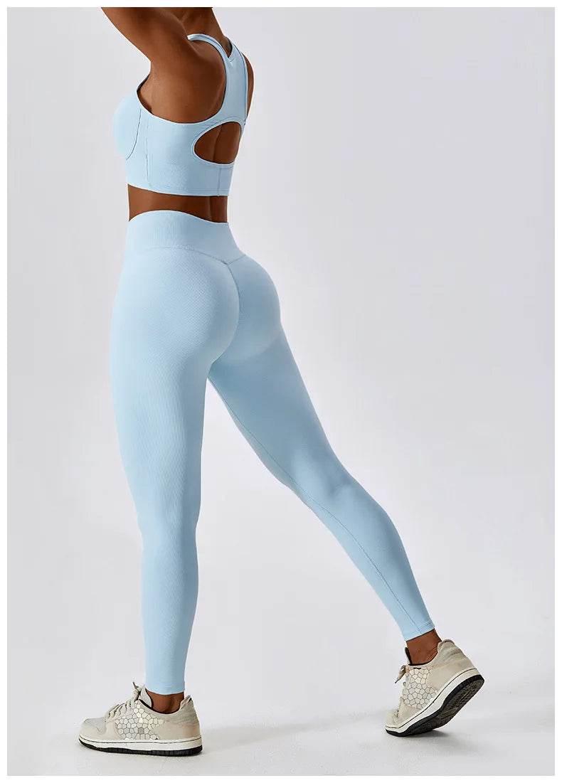 2PCS Seamless Yoga Set Gym Clothes Sportswear Yoga Suits For Women Fitness Rib Tracksuits Sports Bra Gym Leggings Sports Suits - Empire P.E