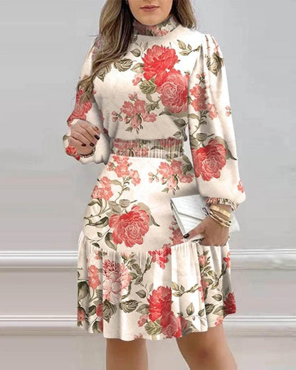 Autumn Women Floral Print Shirred Ruffle Dress 2022 Femme Casual Lantern Sleeve Robe Office Lady Dress Outfits Traf Vestid - Empire P.E