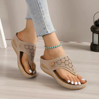 Clip Toe Wedge Heel Sandals for Women Summer Pu Leather Platform Platform Flip Flops Ladies Lightweight Diabetic Walking Sandals - Empire P.E