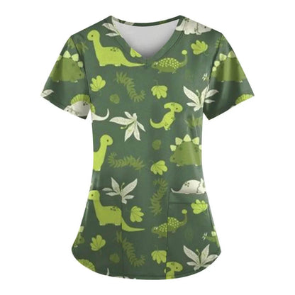 Print Ladies Nurse Uniform Short Sleeve V-Neck Scrub Tops - Empire P.E