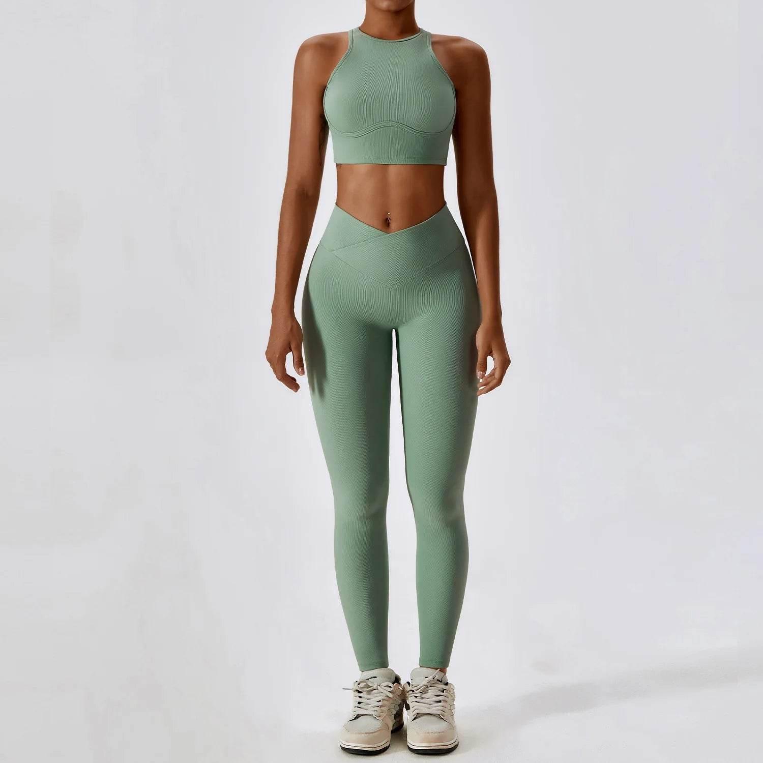 2PCS Seamless Yoga Set Gym Clothes Sportswear Yoga Suits For Women Fitness Rib Tracksuits Sports Bra Gym Leggings Sports Suits - Empire P.E