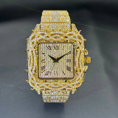 Men's Fashion Luxury Gold Square Diamond  Watches