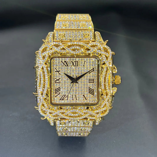 Men's Fashion Luxury Gold Square Diamond  Watches