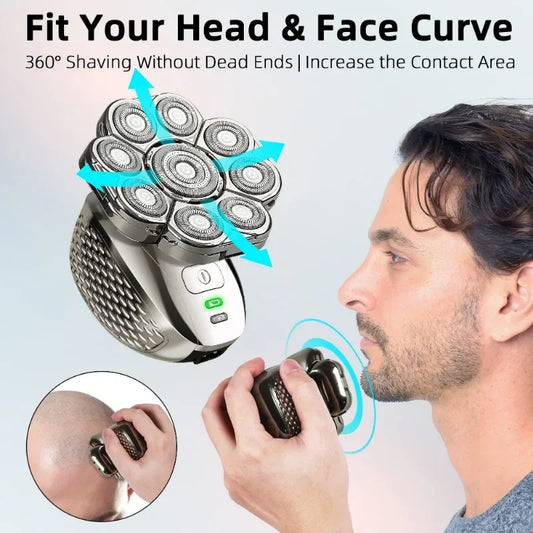 4D Head Shavers for Bald Men, Upgraded 9 Floating Heads 6-in-1 Rechargeable Waterproof Wet Dry Bald Head Shavers for Men - Empire P.E