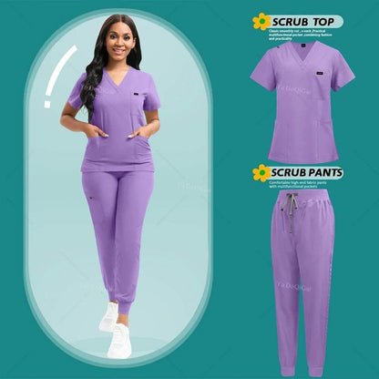 Stretch Scrubs Women Set Uniforms Scrubs Top+ Jogger Pants - Empire P.E